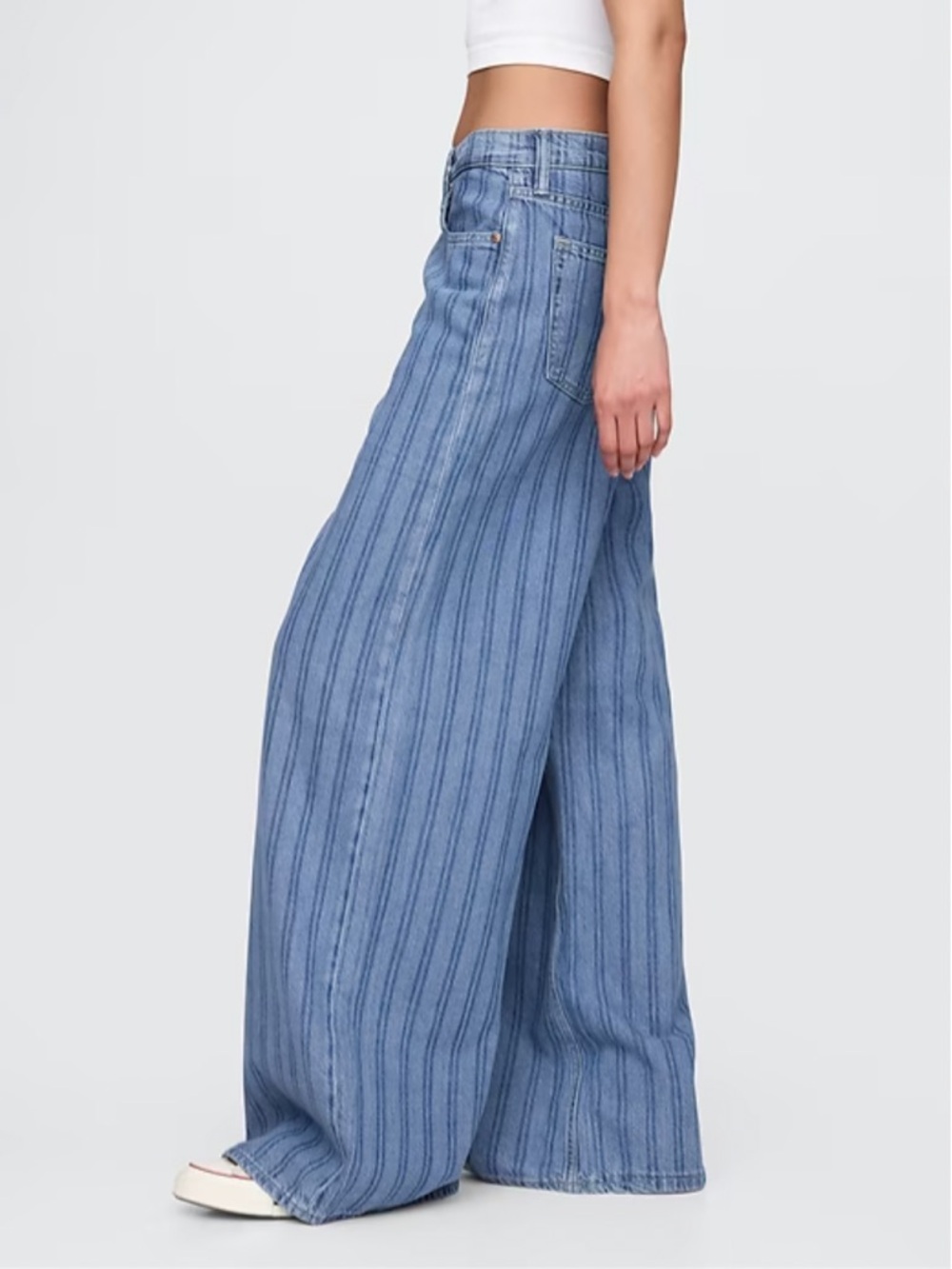 GAP UltraSoft Baggy Jeans Indigo Stripe Mid Rise Tencel Blend Women’s 31 Short - Picture 9 of 16